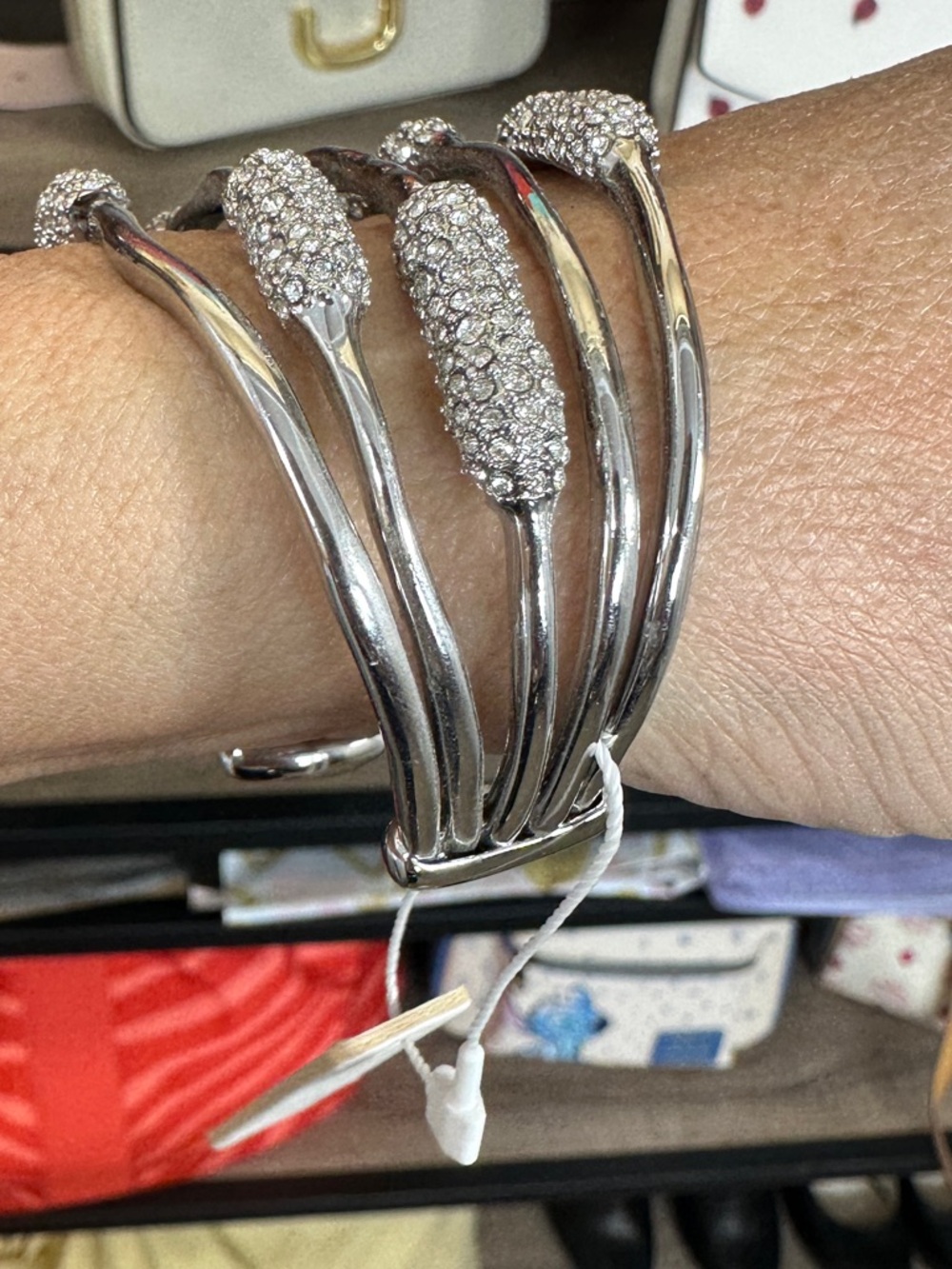 Ann Taylor Silver Crystal Pavé Cuff Bracelet NWT - Picture 3 of 6